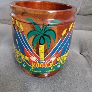 Handcrafted Wooden Mug with Tropical Design
